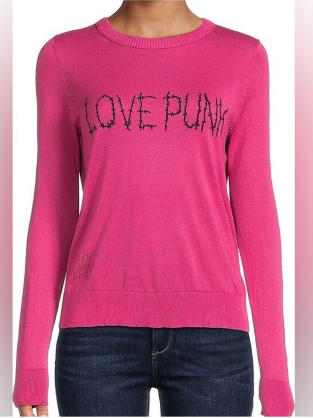 Zadig & Voltaire Love Punk Intarsia Sweater Pink Cotton Graphic Knit M